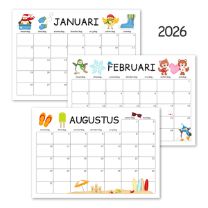 kinderkalender 026 met illustraties van seizoenen en feestdagen om zelf te printen