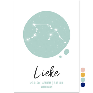 geboorteposter sterrenbeeld waterman mintgroen - print je feestje