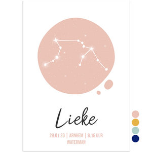kraamcadeau geboorteposter sterrenbeeld waterman - print je feestje