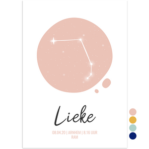 geboorteposter sterrenbeeld ram roze - print je feestje