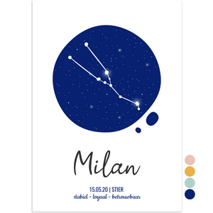 geboorteposter sterrenbeeld stier blauw - print je feestje