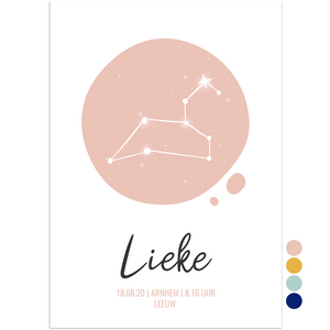 geboorteposter sterrenbeeld leeuw roze - print je feestje
