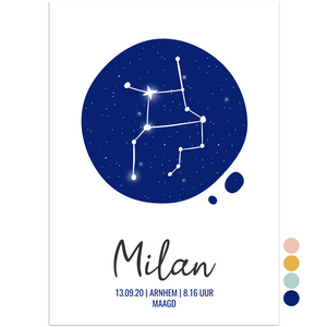 geboorteposter sterrenbeeld maagd blauw - print je feestje