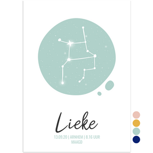 sterrenbeeldposter maagd groen - print je feestje