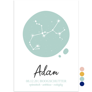 geboorteposter sterrenbeeld boogschutter mintgroen - Print je Feestje