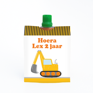 traktatie knijpfruit wikkel graafmachine - print je feestje