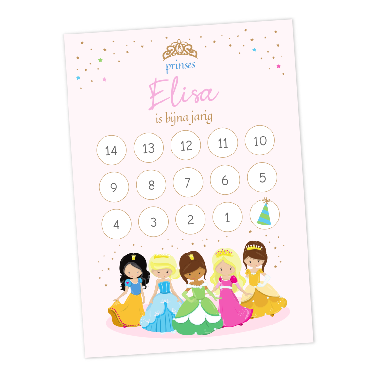 aftelkalender prinsessen verjaardag kinderfeestje