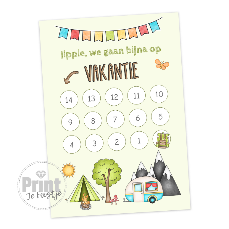 aftelkalender vakantie - vakantie aftellen - PrintjeFeestje