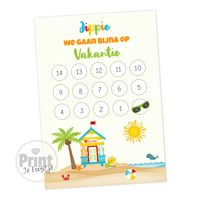 aftelkalender vakantie printable - PrintjeFeestje