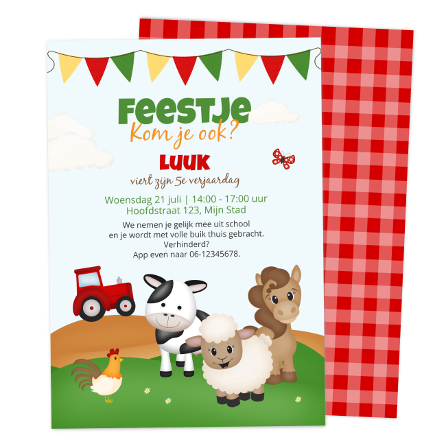 boerderij uitnodiging kinderfeestje dierenfeestje