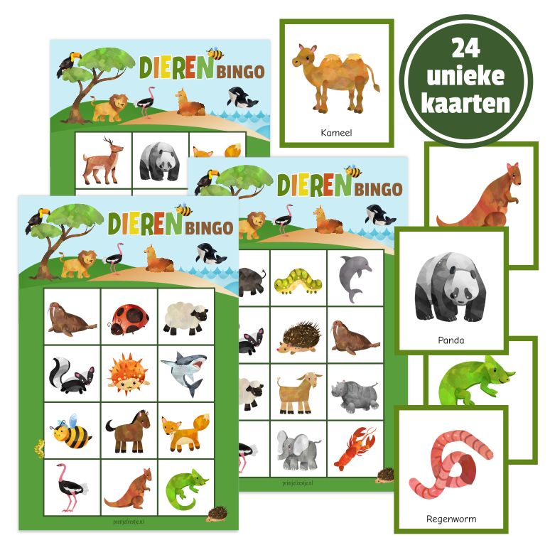 dierenbingo voor kinderen tot 24 personen - print je feestje
