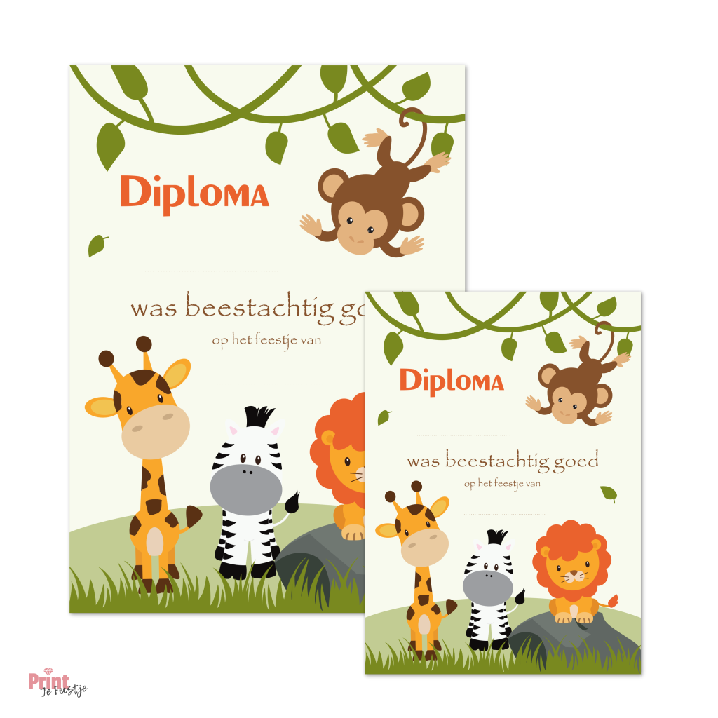 diploma safarifeestje en junglefeestje