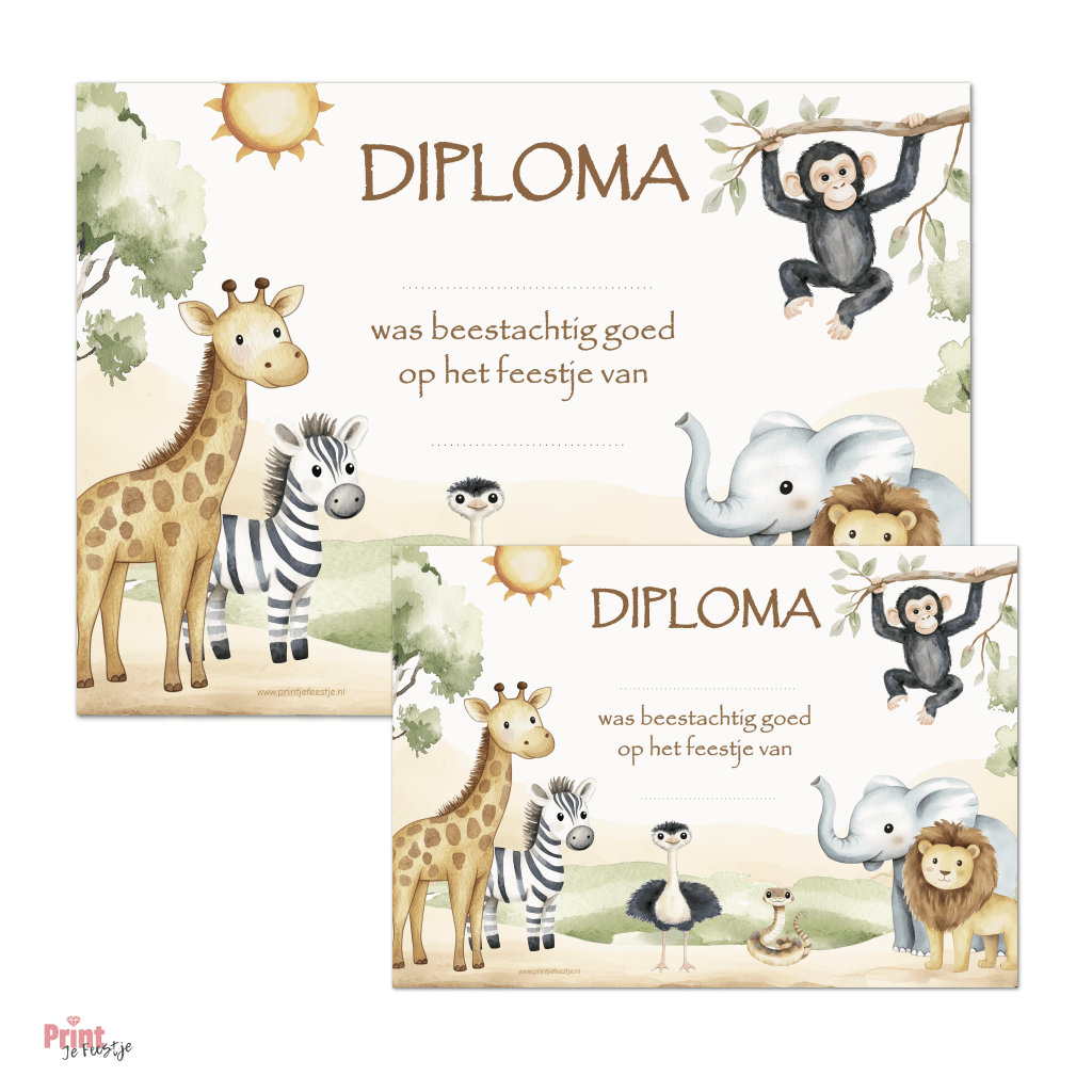 jungle diploma voor kinderfeestje