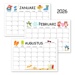 kinderkalender 026 met illustraties van seizoenen en feestdagen om zelf te printen