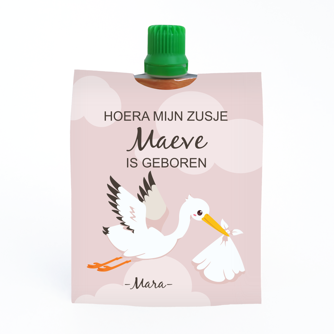 knijpfruit traktatie geboorte ooievaar meisje