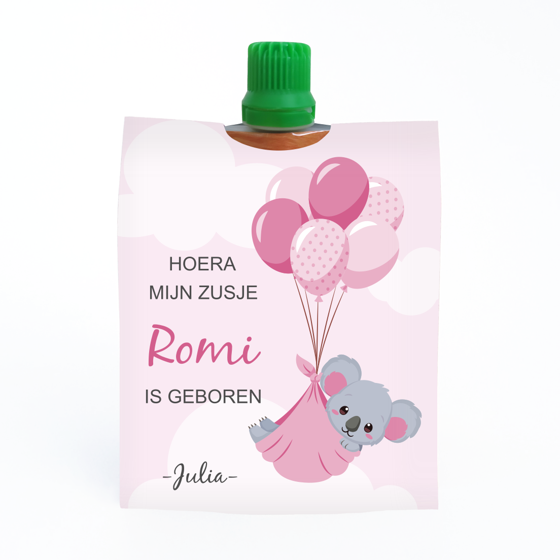 knijpfruit wikkel traktatie geboorte zusje - PrintjeFeestje