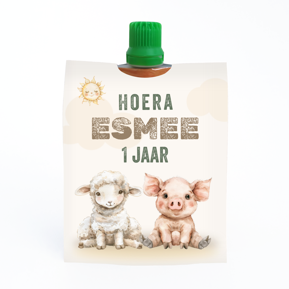 traktatie knijpfruit wikkel dieren met schaap en varken