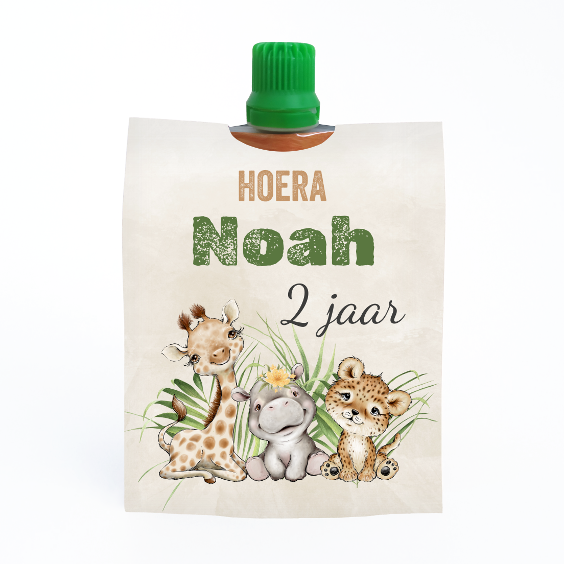 knijpfruit wikkel jungle met giraffe nijlpaard en tijger voor een kindertraktatie