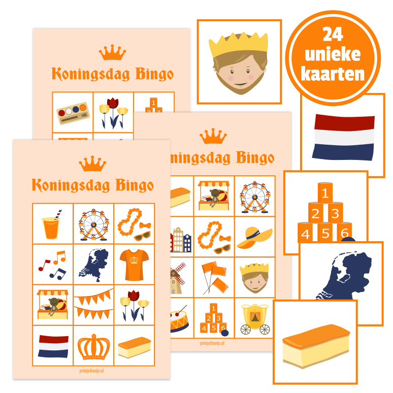 koningsdag bingo met plaatjes voor een oranje bingo - print je feestje