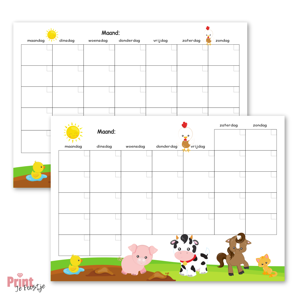 lege maandkalender met boerderij dieren