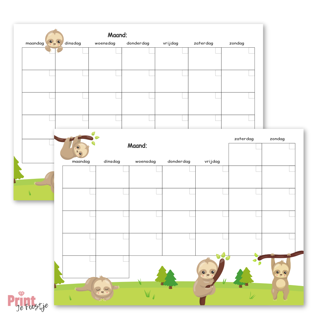 lege maandkalender luiaards