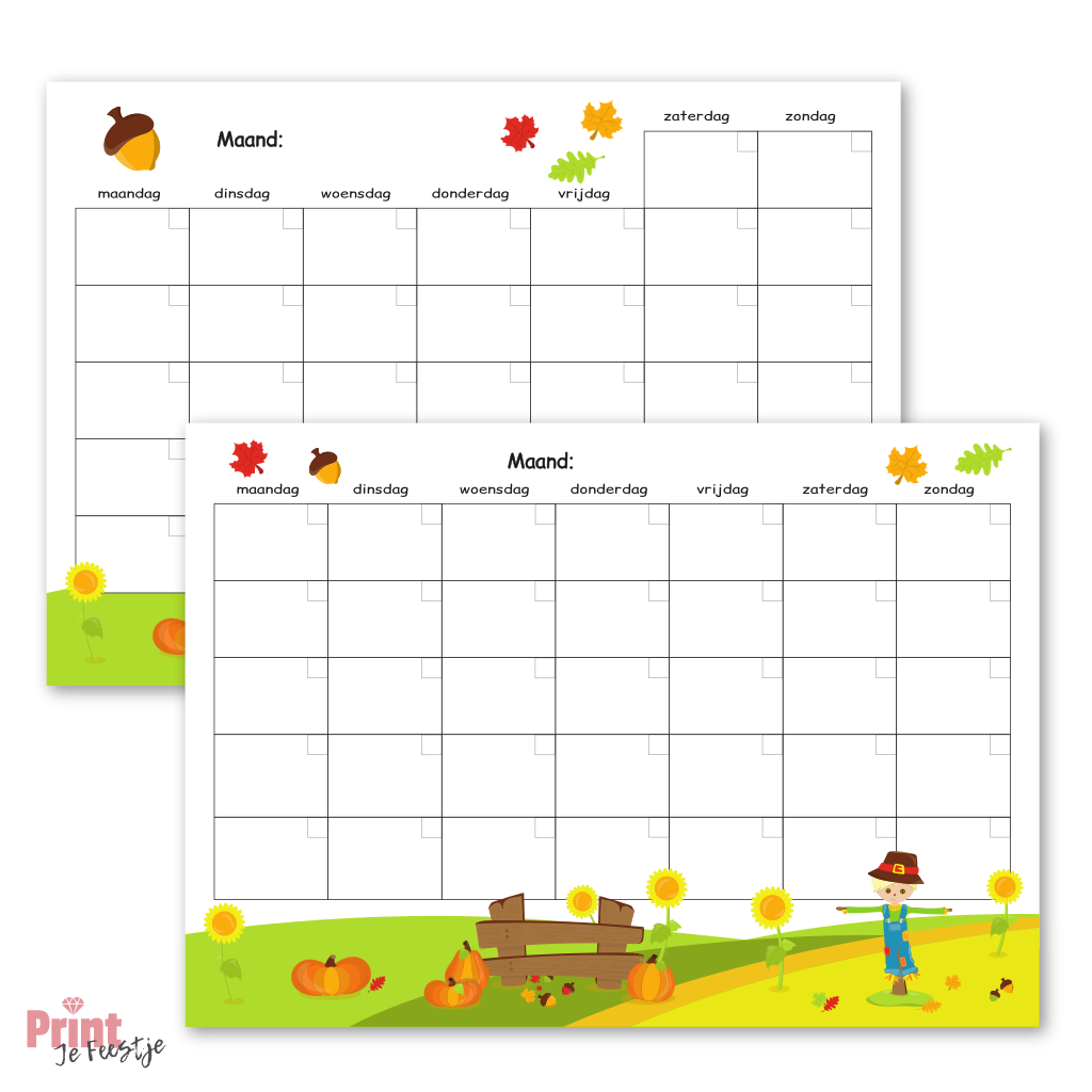 lege maandkalender voor de herfstmaanden met vogelverschikker