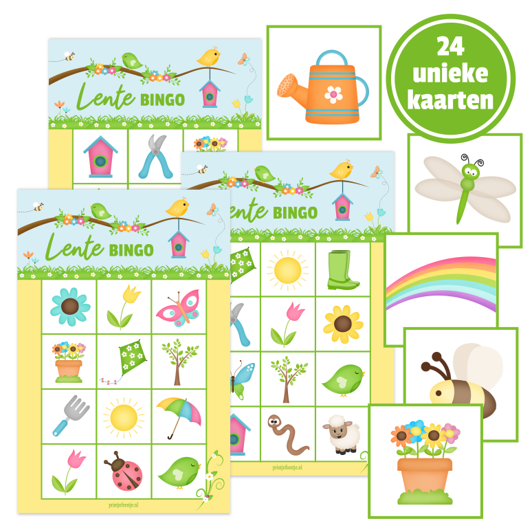 lente bingo of plaatjesbingo voor 24 kinderen - Print je Feestje