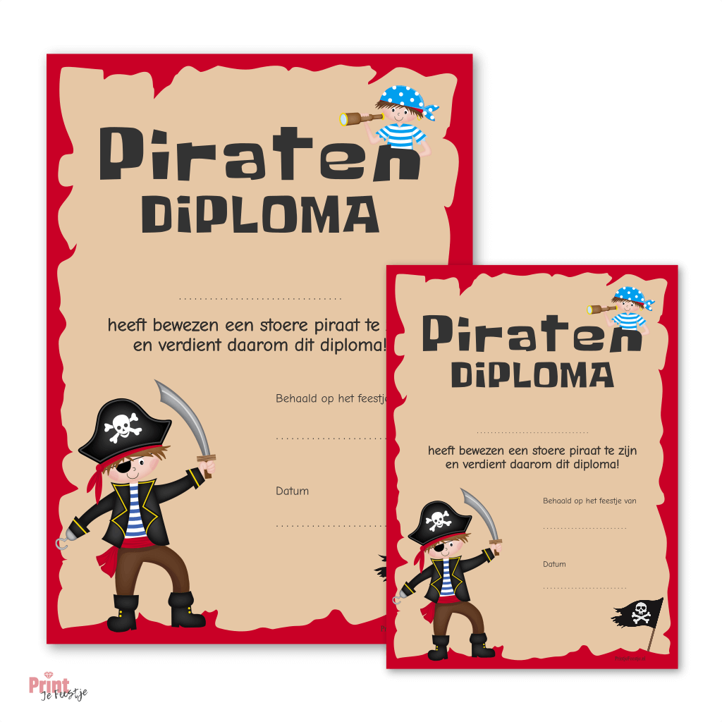piraten diploma met kapitein en piraat