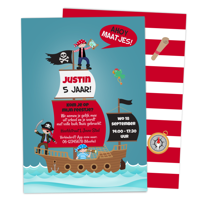 piraten uitnodiging kinderfeestje