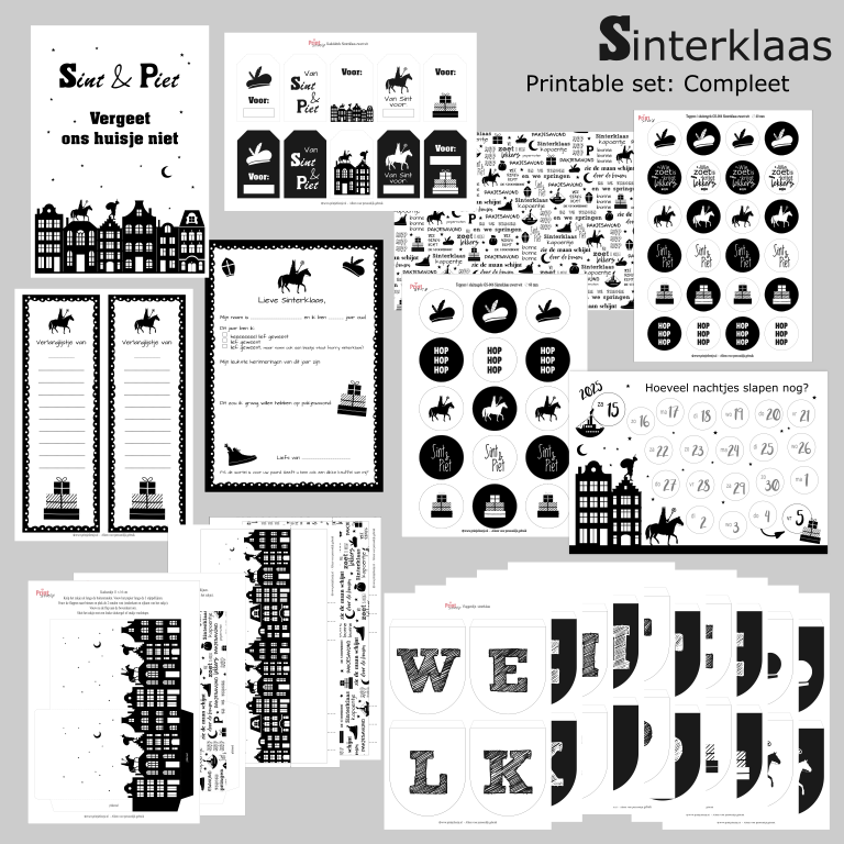 sinterklaas printable pakket zwart wit