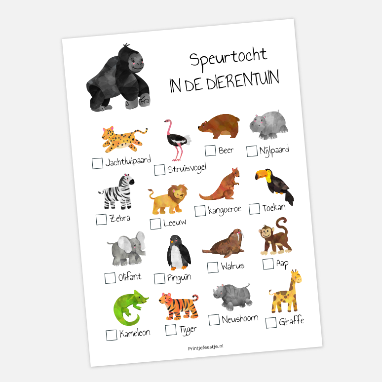 speurtocht kaart voor in de dierentuin - Print je Feestje