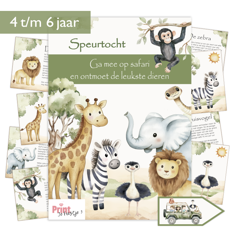 speurtocht kinderfeestje safari vier tot en met zes jaar