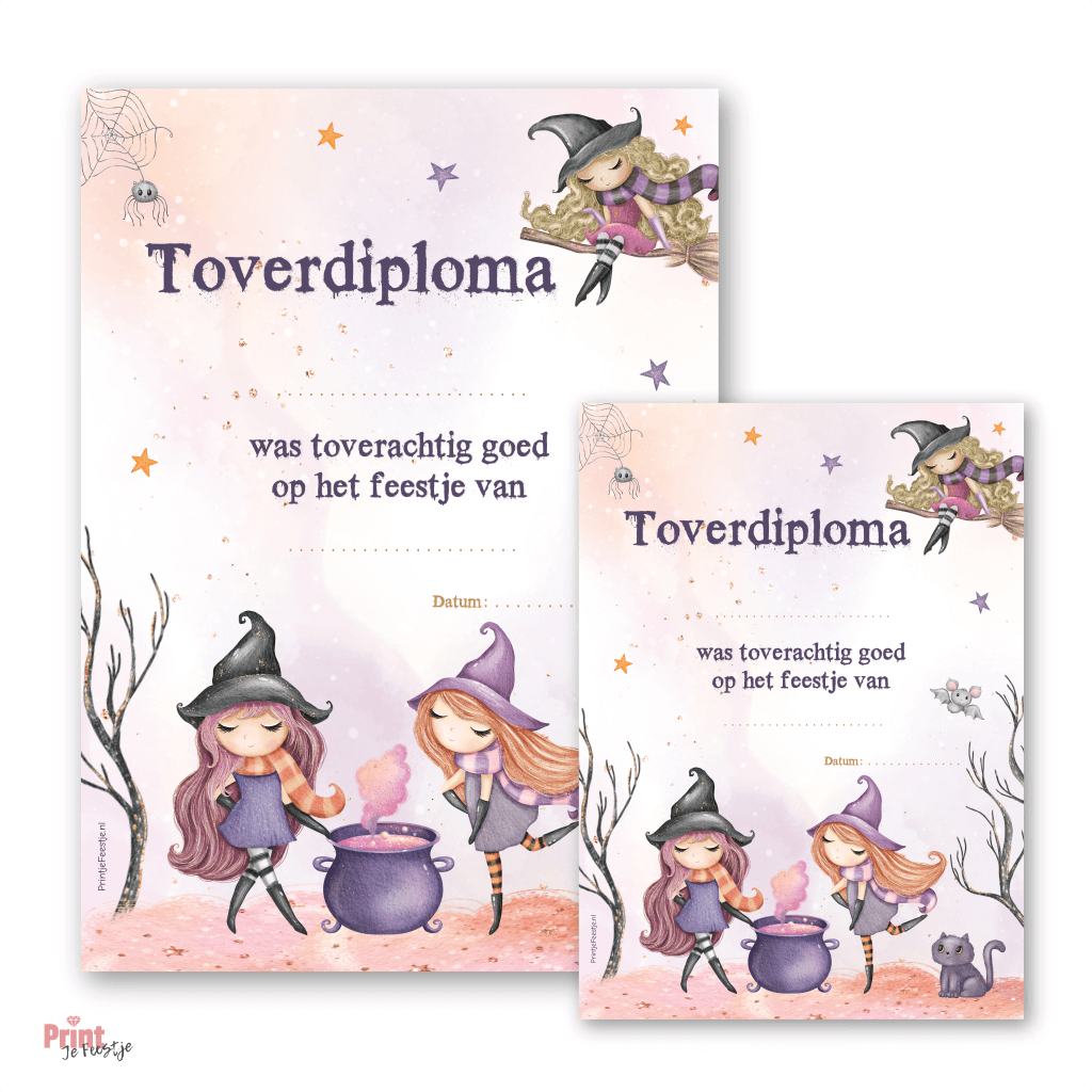 toverdiploma voor heksen kinderfeestje