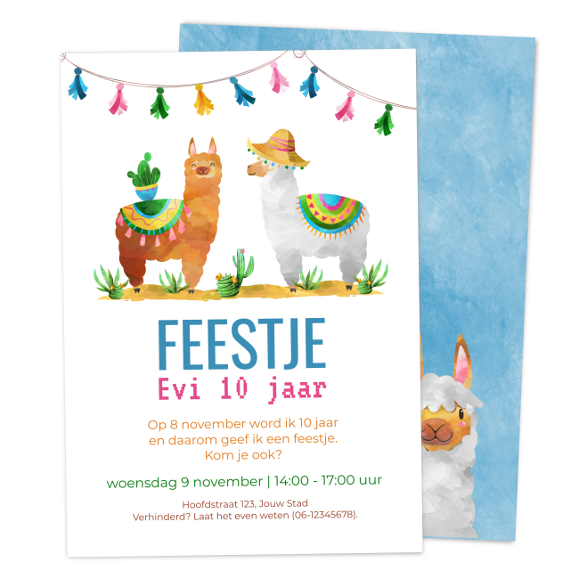 uitnodiging kinderfeestje lama zelf maken