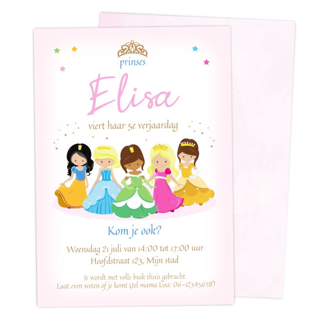 uitnodiging prinsessen kinderfeestje - print je feestje