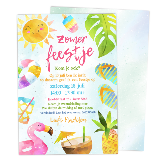 uitnodiging tropisch zwemfeestje - print je feestje