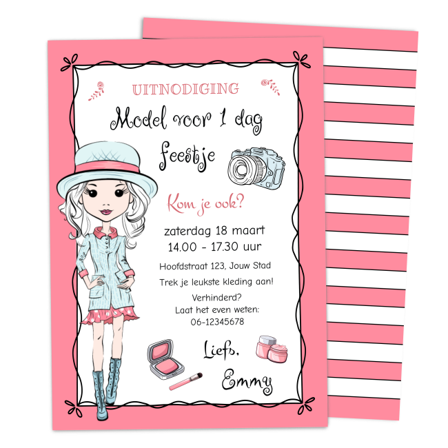 uitnodiding kinderfeestje model  voor 1 dag