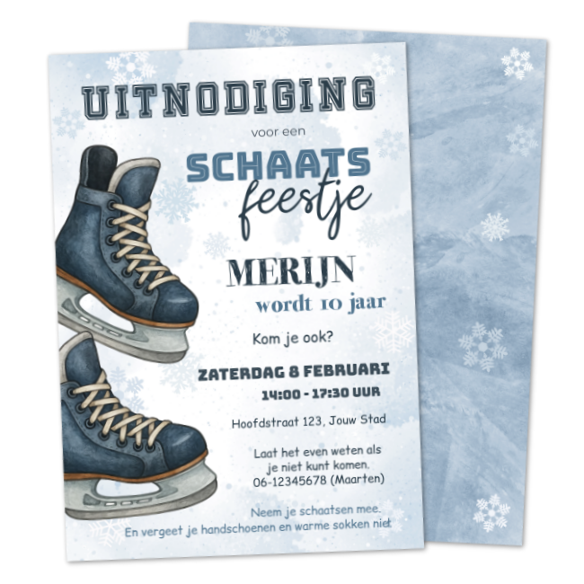 uitnodiging schaatsfeestje voor jongens voor kinderfeestje