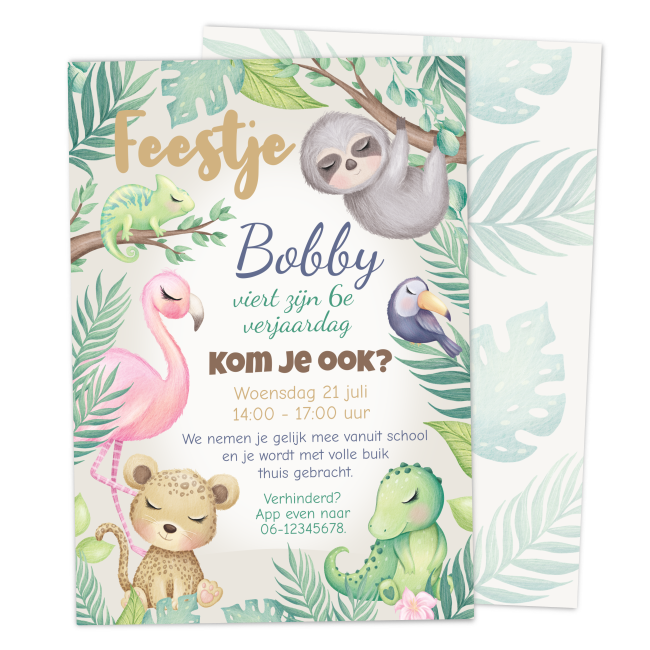 uitnodiging tropische jungle dieren