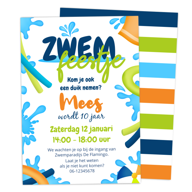 uitnodiging zwemfeestje jongen - Print je Feestje