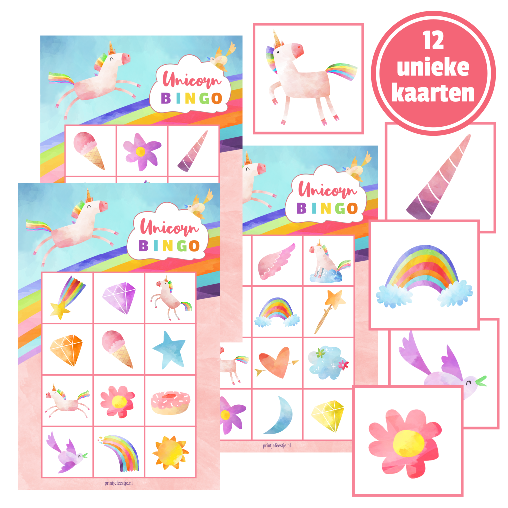 unicorn bingo kinderfeestje plaatjesbingo