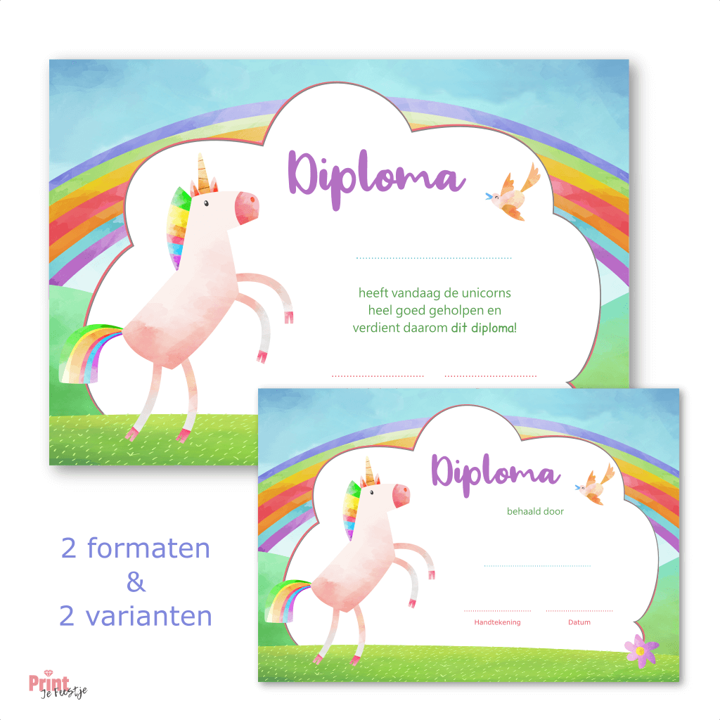 unicorn diploma voor kinderfeestje