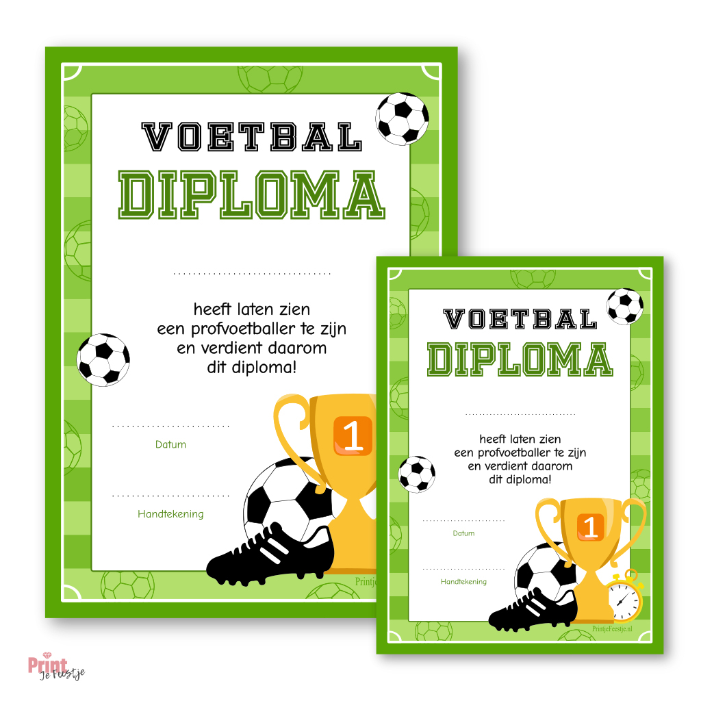 voetbal diploma voor kinderfeestje of voetbaltoernooi