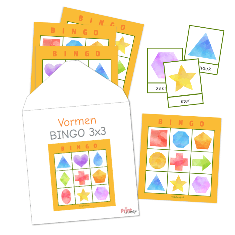 vormen bingo voor kinderen met envelop om op te bergen