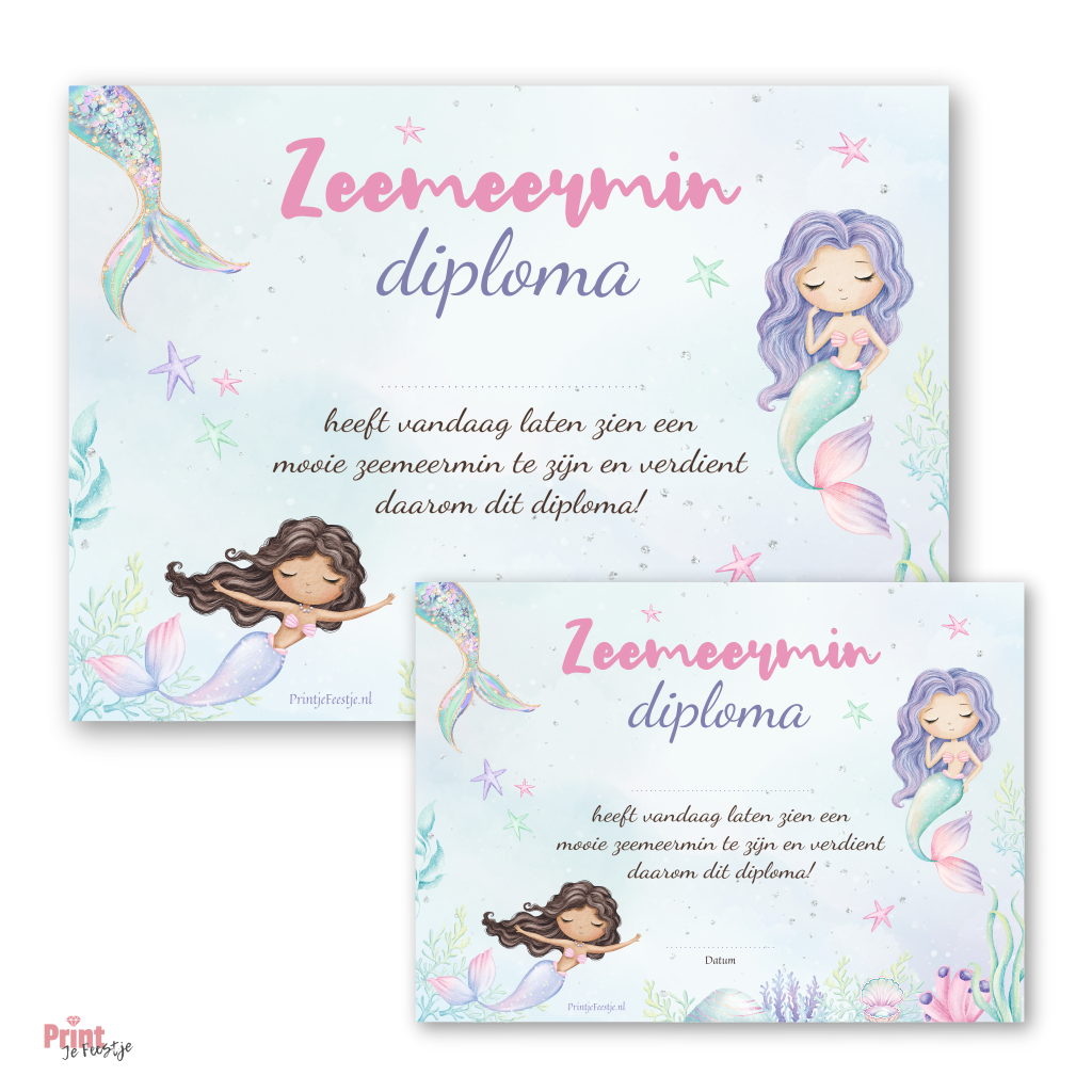 zeemeermin diploma voor kinderfeestje