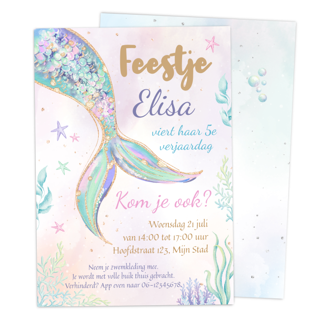 zeemeermin uitnodiging kinderfeestje