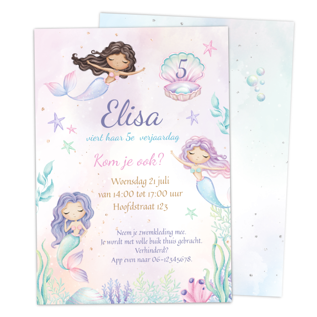 zeemeerminnen uitnodiging kinderfeestje of voor zwemfeestje