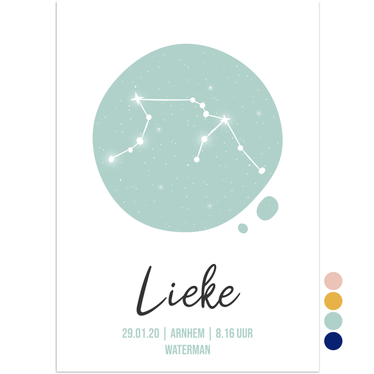 geboorteposter sterrenbeeld waterman mintgroen - print je feestje