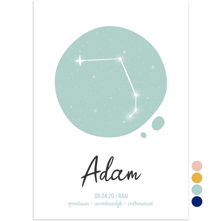 kinderkamerposter sterrenbeeld ram mintgroen - print je feestje