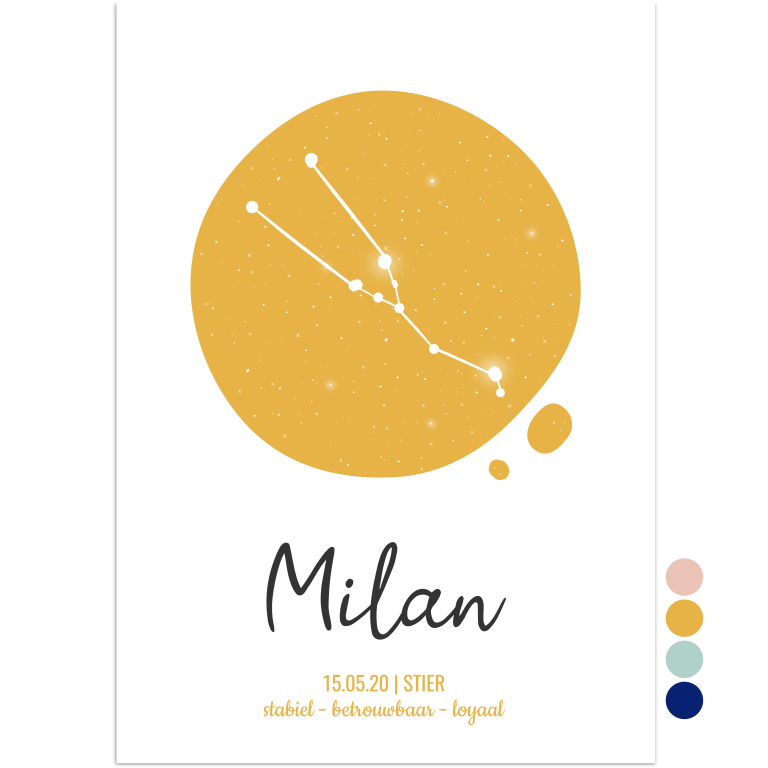 babykamerposter sterrenbeeld stier - print je feestje